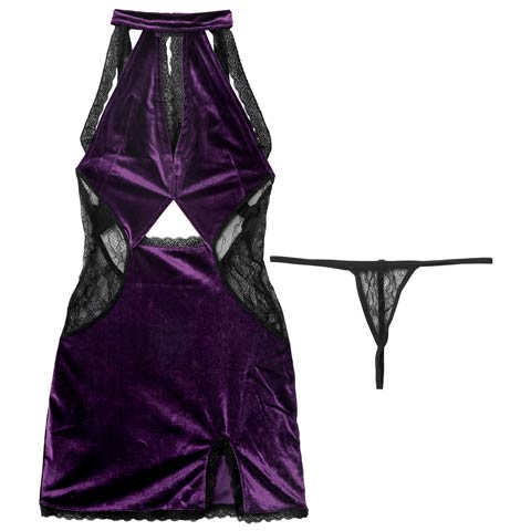 12/3新作!ベルベットレーシィドレスルームウェア(パープル-フリー)