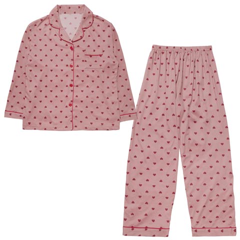 12/5新作!レトロガーリーハートトップス&ロングパンツルームウェア(ピンク-フリー)