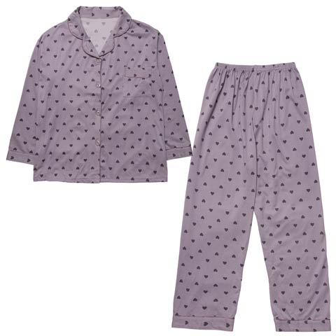 12/5新作!レトロガーリーハートトップス&ロングパンツルームウェア(パープル-フリー)