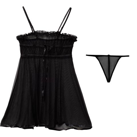 1/19新作!シアーフリルチュールベビードール(ブラック-フリー)