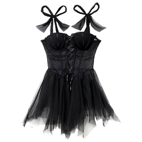 1/16新作!レースアップリボンショルダーベビードール(ブラック-フリー)