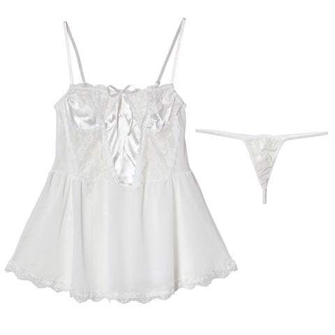 1/21新作!ヌーディサテンレースベビードール(ホワイト-フリー)