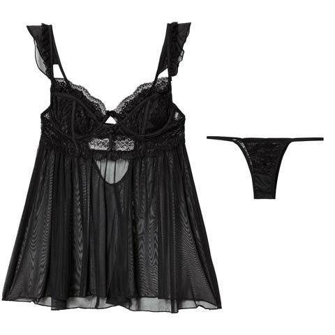 1/30新作!アリュールヌーディレースベビードール(ブラック-フリー)