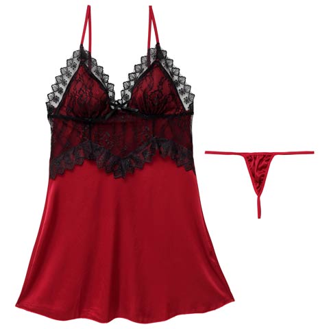 3/4新作!ミッドナイトグレースレーシィベビードール(ワインレッド-フリー)