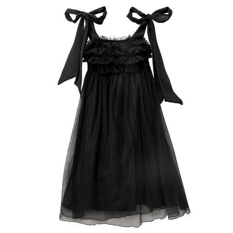フリルチュールリボンナイトブラワンピースルームウェア(ブラック-M)