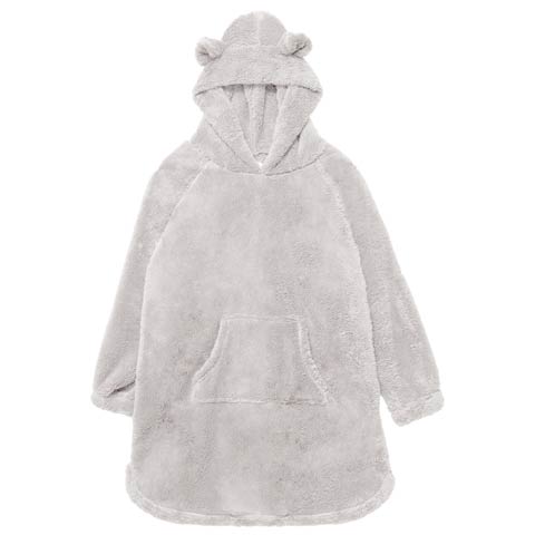 12/8新作!くま耳フードもこもこワンピースルームウェア(ライトグレー-M-L)