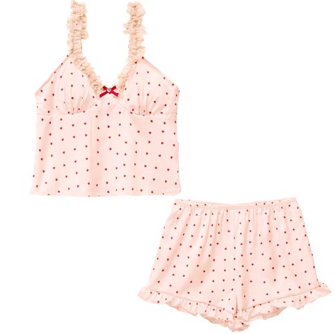 12/8新作!ビジューリボンフリルハートルームウェア(ピンク-M)