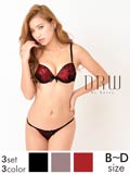 【3点セット】flowerレース×光沢サテンブラジャー&ショーツ&Tバック/SEXY