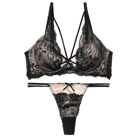 ビターサテンコード育乳脇高ブラジャー&バック透けTバックショーツ［激売れ］(シャンパンゴールド-A65/ショーツM)