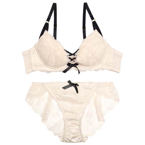 12/4再販!スモーキーレースアップブラジャー&バック透けフルバックショーツ［大人気］(アイボリー-A70/ショーツM)