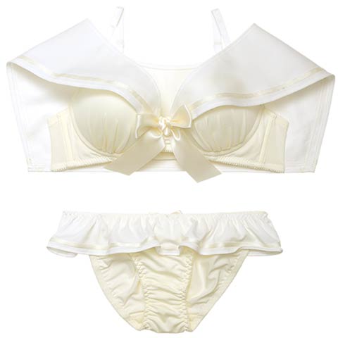 【ノンワイヤー】パステルセーラーカラーブラジャー&フルバックショーツ［大人気］(アイボリー-S)