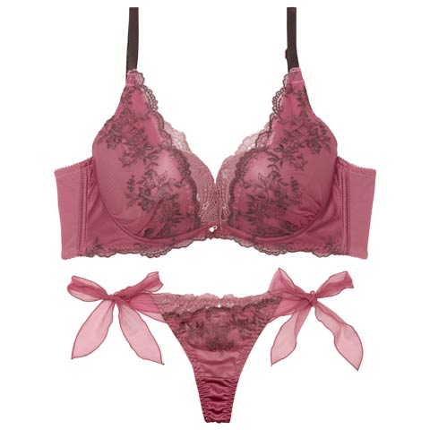 カシュクールアイビーチュール育乳脇高ブラジャー&サイド紐Tバックショーツ［大人気］(ピンク-A70/ショーツM)