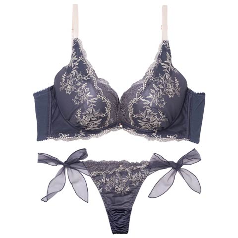 カシュクールアイビーチュール育乳脇高ブラジャー&サイド紐Tバックショーツ［大人気］(ブルー-A70/ショーツM)