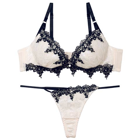 ケミカルダマスクアーチブラジャー&Tバックショーツ(アイボリー-A70/ショーツM)