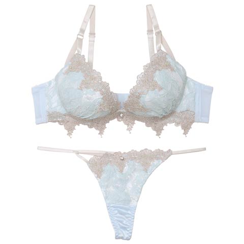 ケミカルダマスクアーチブラジャー&Tバックショーツ(サックス-A70/ショーツM)