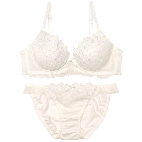 ファブリックローズチュールブラジャー&フルバックショーツ［激売れ］(アイボリー-B65/ショーツM)