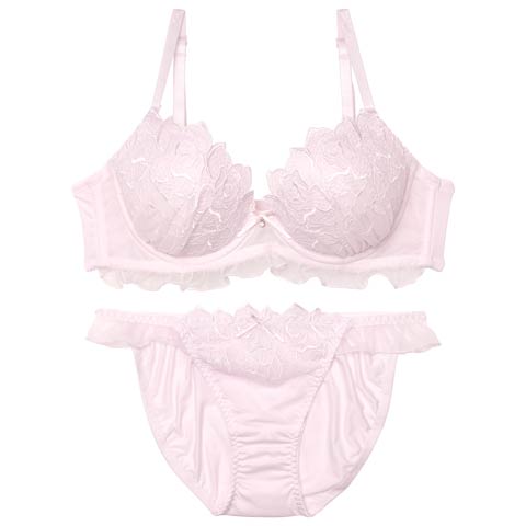 ファブリックローズチュールブラジャー&フルバックショーツ［激売れ］(ピンク-B65/ショーツM)