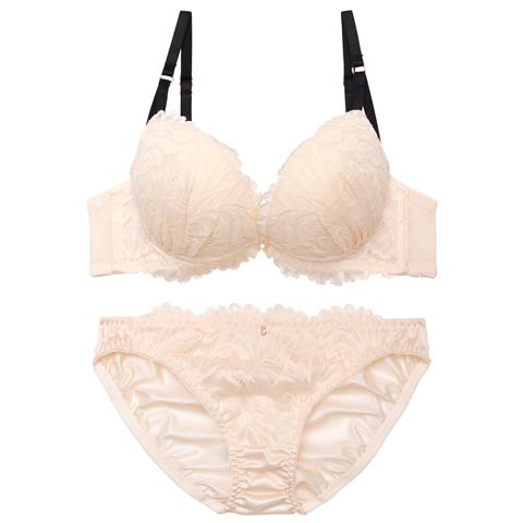 9/9再販!エレガントレーシィリッチブラジャー&フルバックショーツ［大人気］(アイボリー-B65/ショーツM)