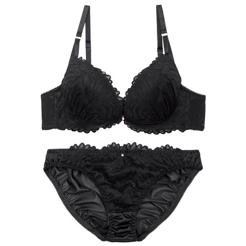 9/9再販!エレガントレーシィリッチブラジャー&フルバックショーツ［大人気］(ブラック-B65/ショーツM)