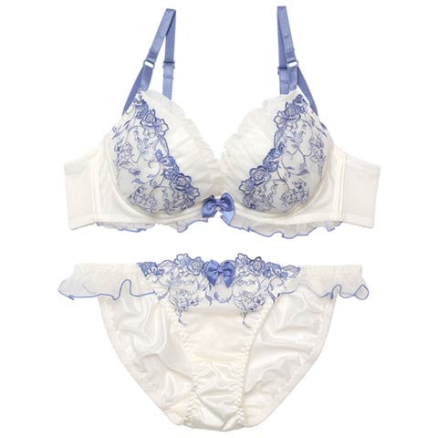 シャイニーチュールローズブラジャー&フルバックショーツ［大人気］［12H限定2］(オフホワイト-B65/ショーツM)