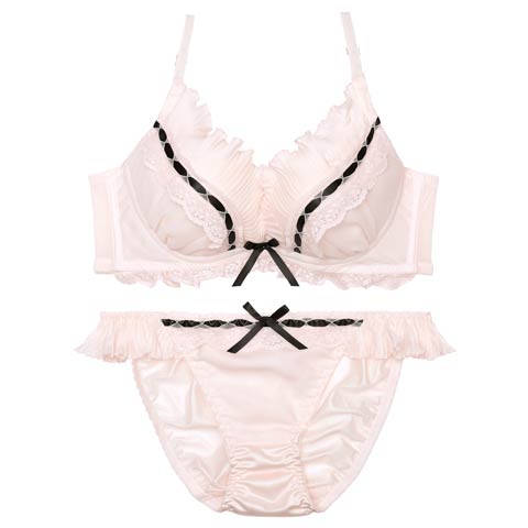 11/8再販!ラブリープリーツフリル育乳脇高ブラジャー&フルバックショーツ［大人気］(ピンク-A70/ショーツM)