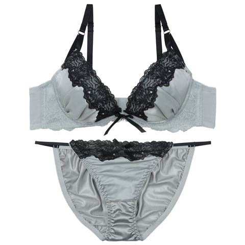 ラグジュアリーグロウサテンブラジャー&フルバックショーツ［大人気］［12H限定2］(グレー-A70/ショーツM)