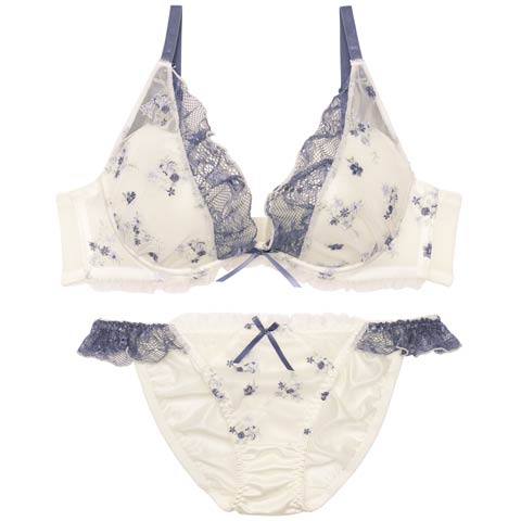 フローラルガーリーフリルブラジャー&フルバックショーツ［大人気］(アイボリー-A70/ショーツM)