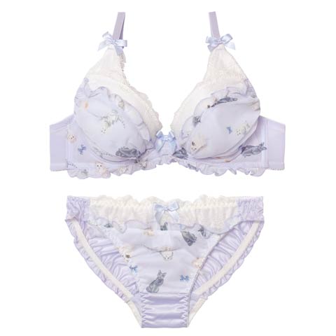 ファンシーフリルキャットブラジャー&フルバックショーツ［大人気］［44］(ラベンダー-A70/ショーツM)