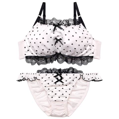 2/23新作!プリティーハートサテンブラジャー&フルバックショーツ［大人気］(アイボリー-A70/ショーツM)