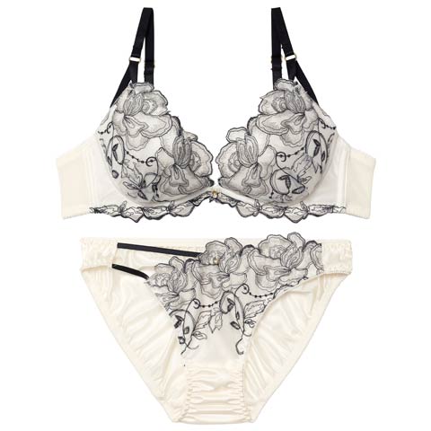 2/2新作!ラグジュアリーローズブルームブラジャー&フルバックショーツ［大人気］(アイボリー-A70/ショーツM)