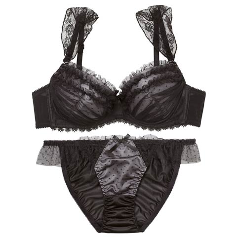 4/10新作!ロマンティックドットチュールブラジャーフルバックショーツ［大人気］(ブラック-A70/ショーツM)