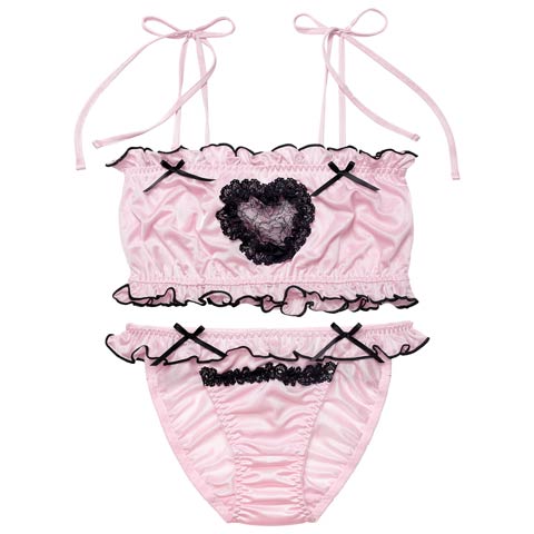 12/5新作!【ノンワイヤー】ラブリーカットフリルチューブブラジャー&フルバックショーツ(ピンク-M)