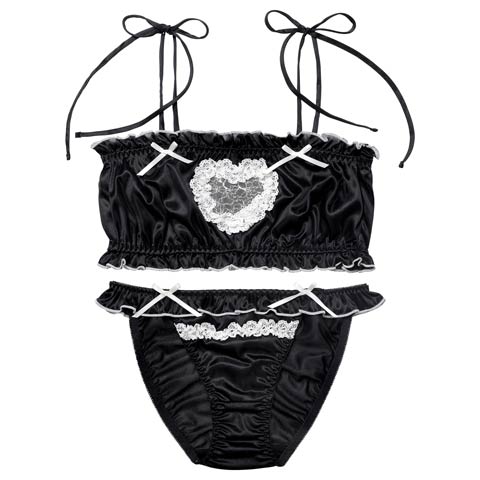 12/5新作!【ノンワイヤー】ラブリーカットフリルチューブブラジャー&フルバックショーツ(ブラック-M)