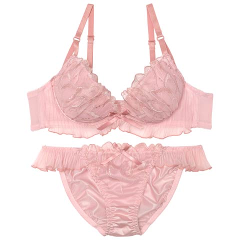 【EFサイズ】ペタルプリーツフリルブラジャー&フルバックショーツ［大人気］［12H限定1］(ピンク-E65/ショーツM)