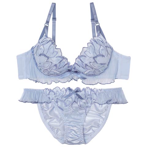 【EFサイズ】ペタルプリーツフリルブラジャー&フルバックショーツ［大人気］［12H限定1］(ブルー-E65/ショーツM)