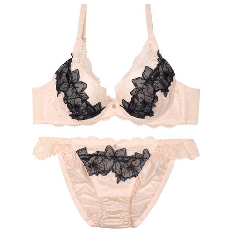 【EFサイズ】スウィートエレガンスブルームブラジャー&フルバックショーツ［大人気］(ピンクベージュ-E65/ショーツM)