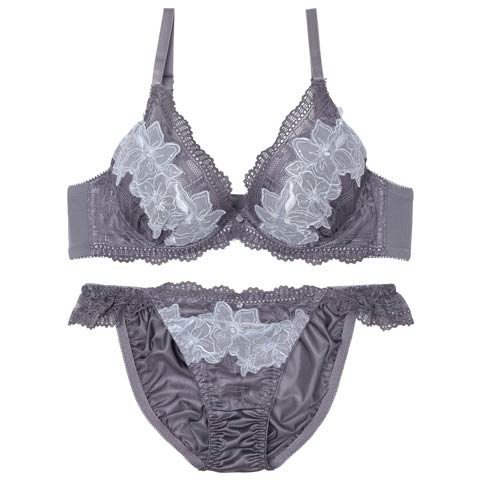 【EFサイズ】スウィートエレガンスブルームブラジャー&フルバックショーツ［大人気］(グレー-E65/ショーツM)