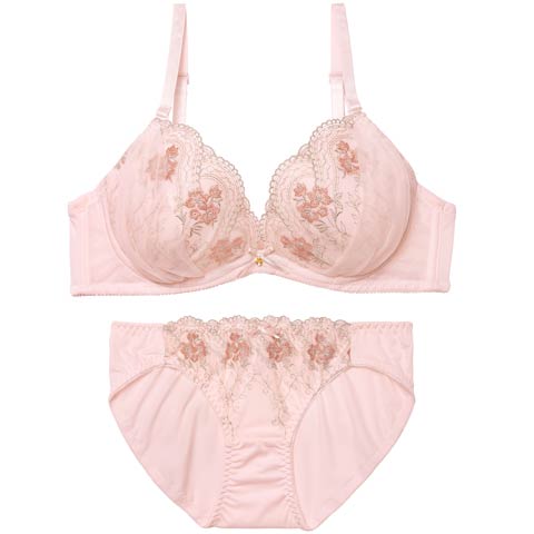 11/24新作!【EFサイズ】エレガントチュールブーケブラジャー&フルバックショーツ［大人気］(ピンク-E65/ショーツM)