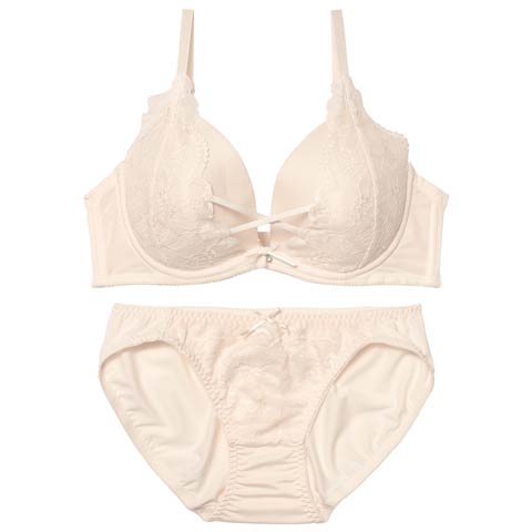 1/12新作!【EFサイズ】エレガントクロスレースブラジャー&フルバックショーツ［大人気］(アイボリー-E65/ショーツM)