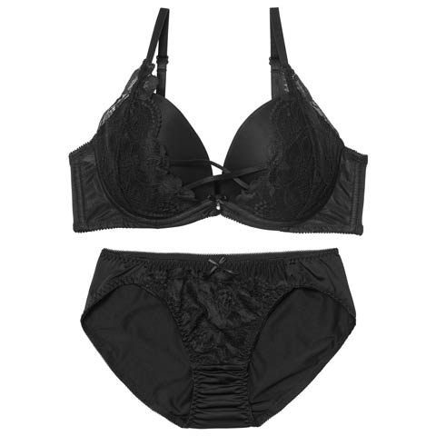 1/12新作!【EFサイズ】エレガントクロスレースブラジャー&フルバックショーツ［大人気］(ブラック-E65/ショーツM)