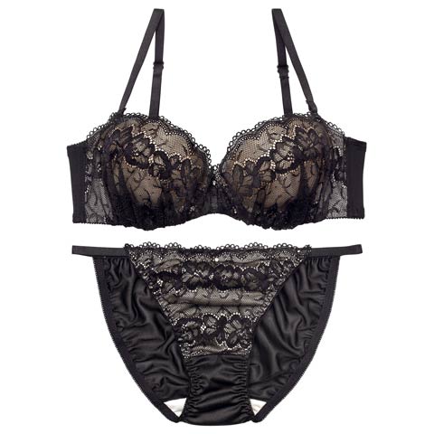 9/29新作!ヌーディノーブルレースブラジャー&フルバックショーツ［激売れ］(ブラック-A70/ショーツM)