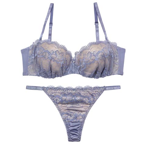 10/10新作!ヌーディノーブルレースブラジャー&Tバックショーツ［激売れ］(ブルー-A70/ショーツM)