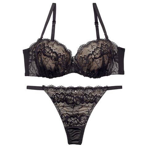 10/10新作!ヌーディノーブルレースブラジャー&Tバックショーツ［激売れ］(ブラック-A70/ショーツM)