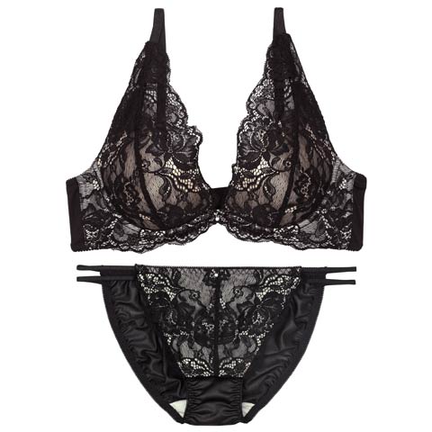 【かとゆり着用】【EFサイズ】ラフィネブロッサムレースブラジャー&フルバックショーツ［大人気］(ブラック-E65/ショーツM)