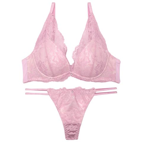 【かとゆり着用】【EFサイズ】ラフィネブロッサムレースブラジャー&Tバックショーツ［大人気］(ピンク-E65/ショーツM)