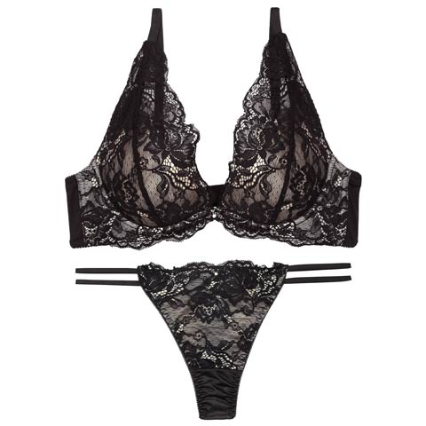 【かとゆり着用】【EFサイズ】ラフィネブロッサムレースブラジャー&Tバックショーツ［大人気］(ブラック-E65/ショーツM)