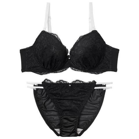 1/30新作!【EFサイズ】ブロッサムレーシィコードブラジャー&フルバックショーツ［大人気］(ブラック-E65/ショーツM)