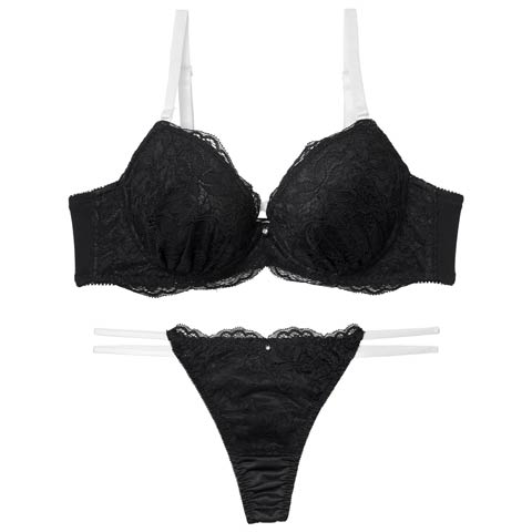 1/30新作!【EFサイズ】ブロッサムレーシィコードブラジャー&Tバックショーツ［大人気］(ブラック-E65/ショーツM)
