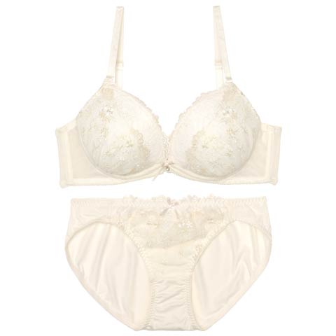 スウィートフルールエンブロイダリーブラジャー&フルバックショーツ［激売れ］(アイボリー-B65/ショーツM)