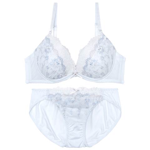 スウィートフルールエンブロイダリーブラジャー&フルバックショーツ［激売れ］(サックス-B65/ショーツM)